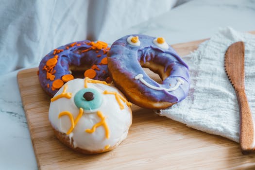 Doughnuts on a Wooden Board